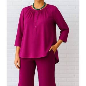 NEW DIVA USA button up knit top in magenta solid
